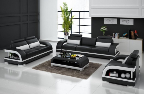 Designer leather sofa set 3+2+1 suite sofa couch new citadel black/white