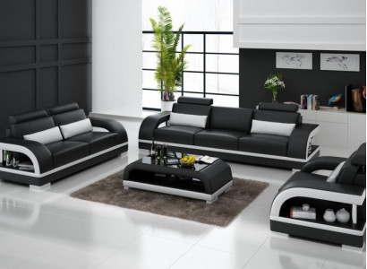 Designer leather sofa set 3+2+1 suite sofa couch new citadel black/white