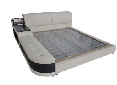 Designer upholstered bed for the bedroom made from high-quality materials