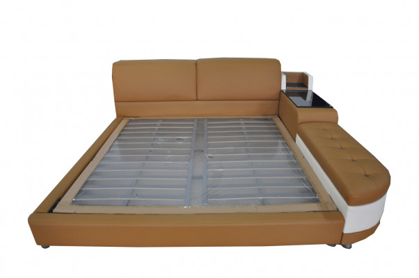 Designer upholstered bed for the bedroom made from high-quality materials