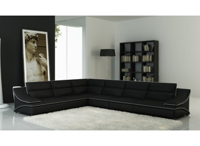 Designer sofa with a large seating area, upholstered in leather, corner seat, black