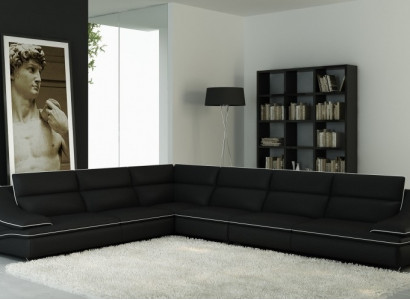 Designer sofa with a large seating area, upholstered in leather, corner seat, black