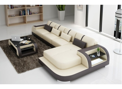 Leather sofa corner sofa corner couch upholstery seat corner set living landscape H4 white LED