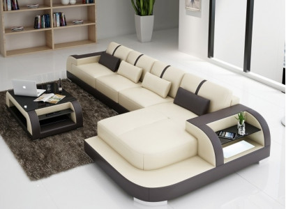 Leather sofa corner sofa corner couch upholstery seat corner set living landscape H4 white LED