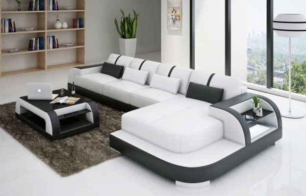 Leather sofa corner sofa corner couch upholstery seat corner set living landscape H4 white LED