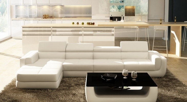 Corner sofa leather sofa living landscape L-shaped sofa couch upholstered seat corner Tettau white