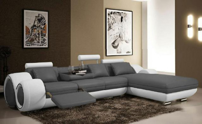 Sectional sofa living landscape couch leather sofa upholstery set corner - gray-white