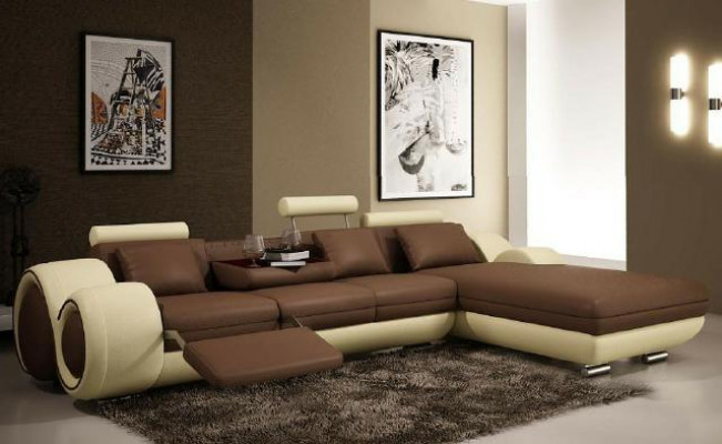Sectional sofa living landscape couch leather sofa upholstery set corner - gray-white