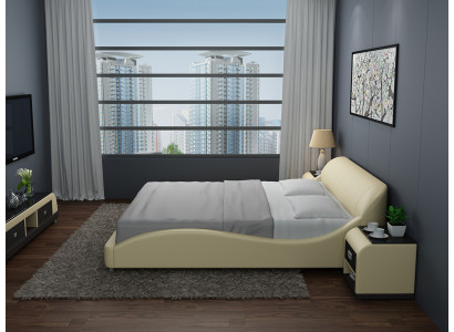 Design leather bed luxury upholstered double modern marriage 140/160/180 cm