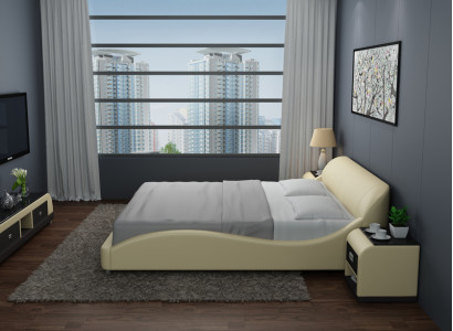 Design leather bed luxury upholstered double modern marriage 140/160/180 cm