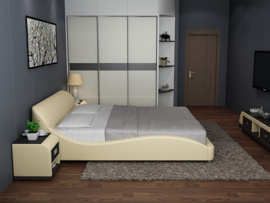 Design leather bed luxury upholstered double modern marriage 140/160/180 cm