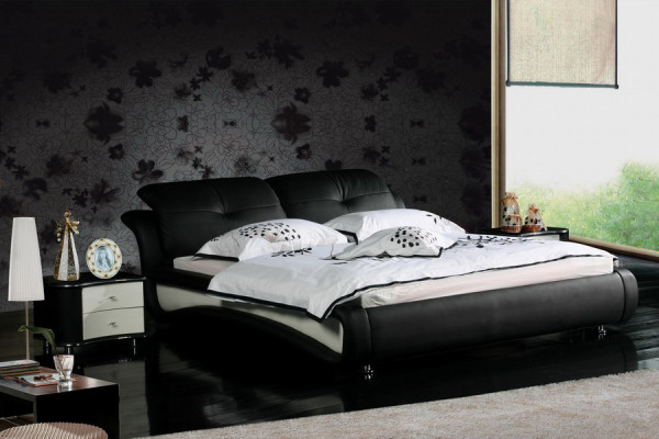 Double bed with USB, leather designer marital bed frame 1206