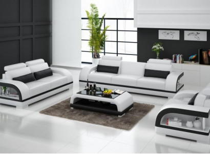 Designer sofa set leather sofa set 3+2+1 suite sofa couch new citadel white