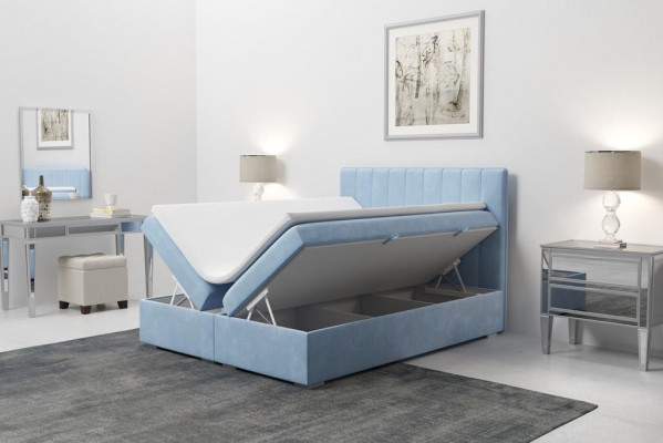 Box spring bed hotel double blue velvet luxury beds upholstered bed frame 180x200