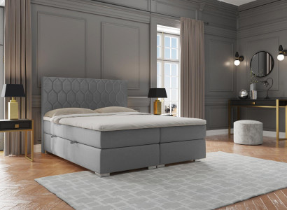 Box spring bed hotel double 180x200cm luxury beds upholstery function box gray