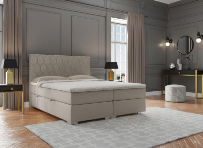 Box spring bed hotel luxury beds upholstery function box beige double 180x200