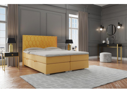 Box spring bed hotel double luxury beds upholstery function storage box yellow velvet