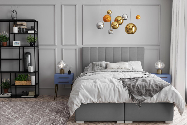 Box spring bed hotel double beds design upholstery box function gray