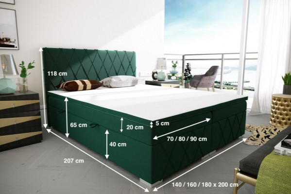 Double Bed Complete Set Mattress Box Spring Topper Beds Function Box Green