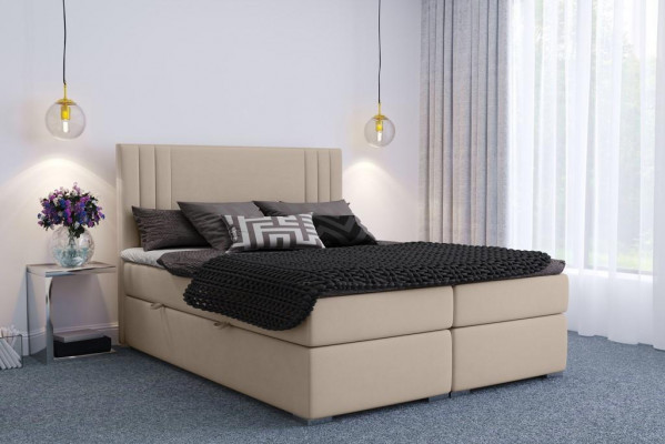 Box spring bed hotel double beige textile luxury beds padding box function