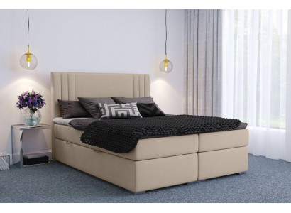 Box spring bed hotel double beige textile luxury beds padding box function
