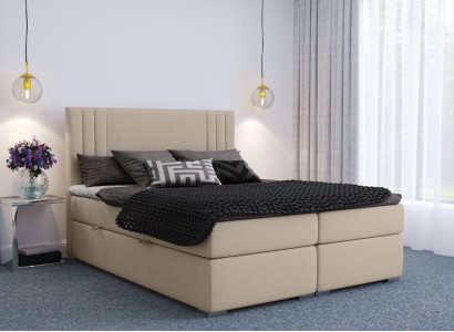 Box spring bed hotel double beige textile luxury beds padding box function