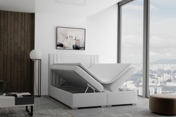 Box spring bed hotel double beige textile luxury beds padding box function