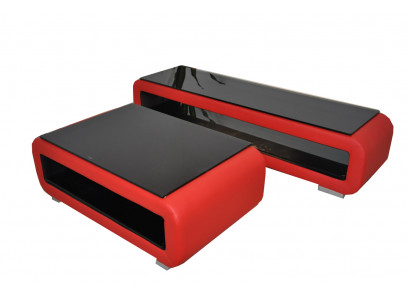 Designer coffee table upholstery leather glass modern table CT9010 + RTV TS1010 + USB