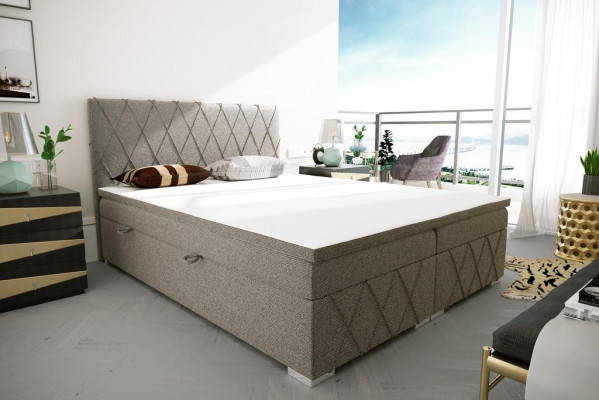 Box spring bed hotel double velvet luxury beds upholstered bed frame function brown