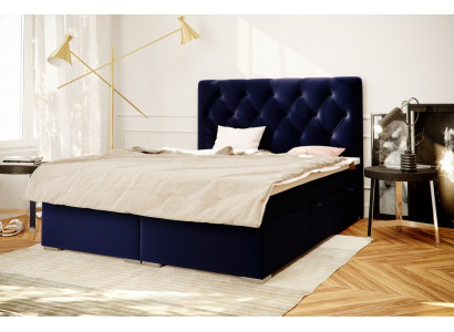 Box spring bed hotel double blue textile luxury beds upholstered bed frame function.