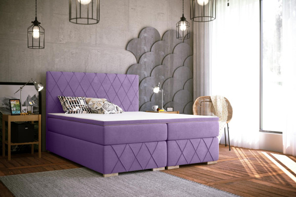 Complete Set Mattress & Topper Box Spring Bed Purple Upholstery 180x200cm Beds