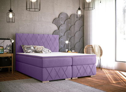 Complete Set Mattress & Topper Box Spring Bed Purple Upholstery 180x200cm Beds