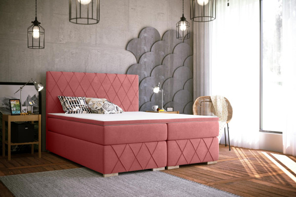 Complete Set Mattress & Topper Box Spring Bed Pink Upholstery 180x200cm Beds New