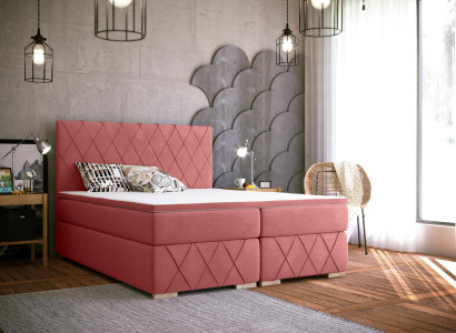 Complete Set Mattress & Topper Box Spring Bed Pink Upholstery 180x200cm Beds New