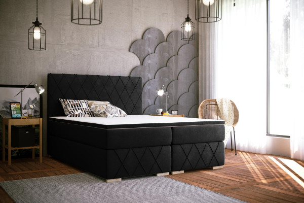 Complete Set Mattress & Topper Box Spring Bed Black Upholstered 180x200cm Beds