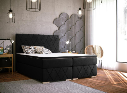 Complete Set Mattress & Topper Box Spring Bed Black Upholstered 180x200cm Beds