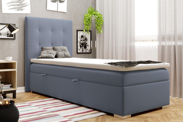 Luxury box spring bed, hotel beds upholstered functional bed frame 90x200cm blue new