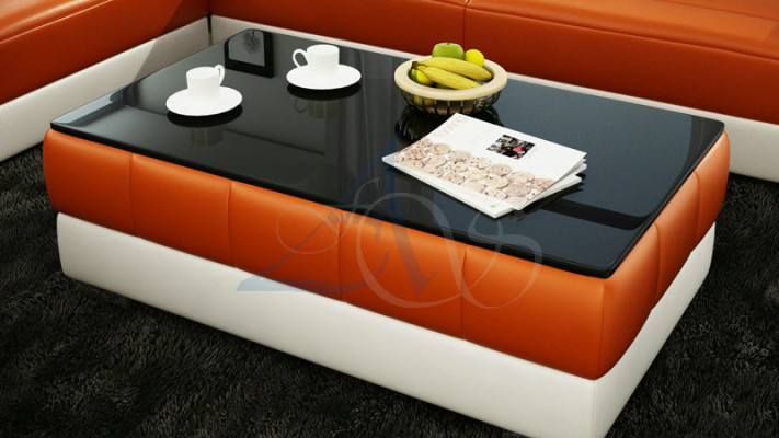 Designer coffee table, upholstered table, leather glass tables, glass tables #SBA1A