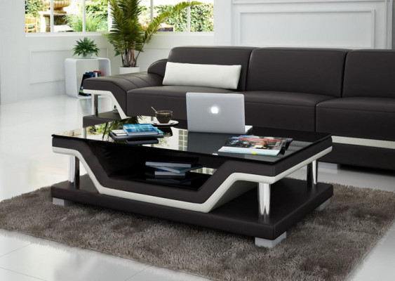 Designer coffee table, upholstered table, leather, glass, modern tables #SB3009