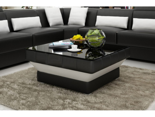 Designer coffee table, upholstered table, leather, glass, modern tables #8009