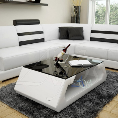 Designer coffee table upholstery table leather glass modern table (Hamburg)
