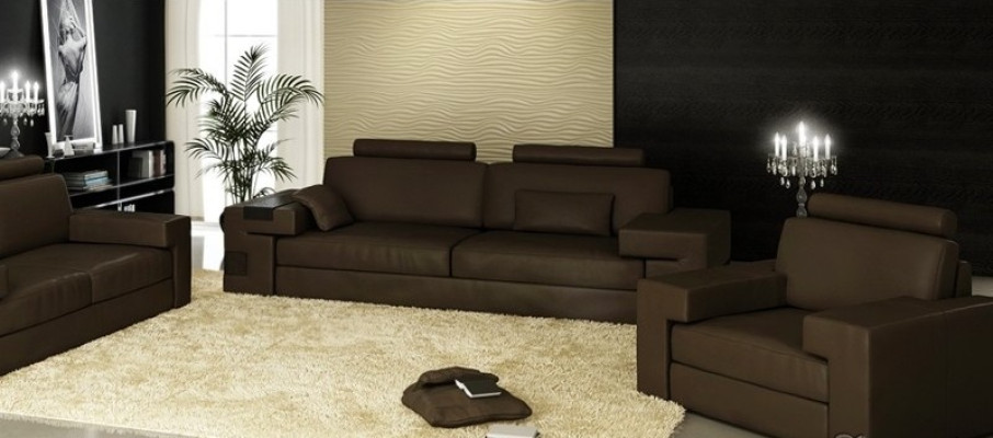 Leather sofa set 3+2+1 couch seating cushion sofa set Nassau brown