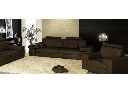 Leather sofa set 3+2+1 couch seating cushion sofa set Nassau brown