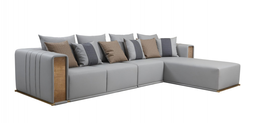 Corner sofa leather L-shaped living area couch corner suite upholstery new gray furniture