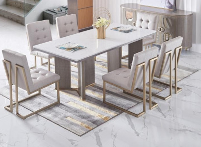 Table set ensemble dining table 6 chairs luxury style furniture 8-piece chair group