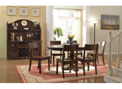 Dining Room Set 9 pcs. Round Dining Table 6 Chairs Sideboard Dining Group Wood Table New