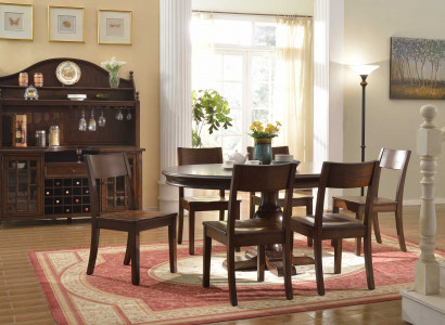 Dining Room Set 9 pcs. Round Dining Table 6 Chairs Sideboard Dining Group Wood Table New