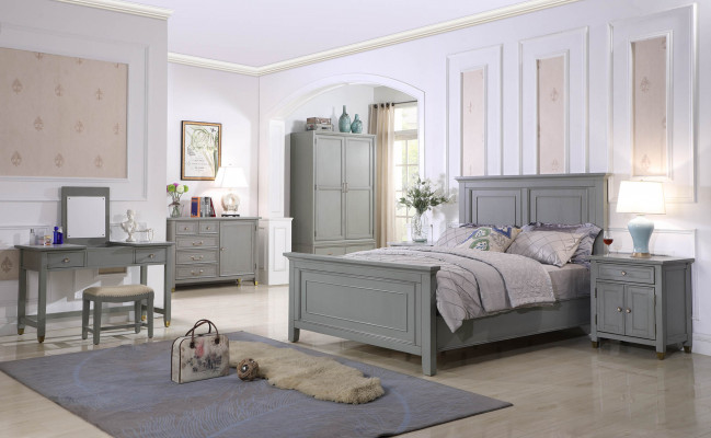 Bedroom Furniture Complete Sets Bed Nightstand Wardrobe Table New 6-piece.