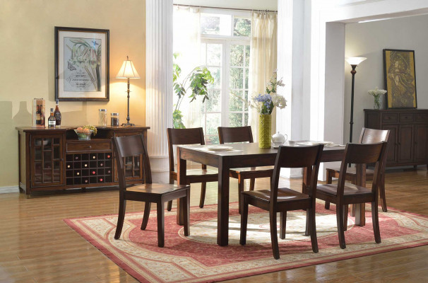 Dining table with 6 chairs, wine cabinet, 8-piece dining room set group suite table