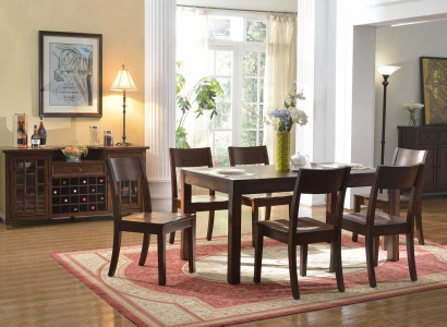 Dining table with 6 chairs, wine cabinet, 8-piece dining room set group suite table